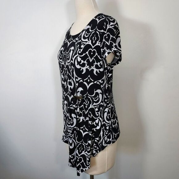 INC International Concepts Shirt Top Womens Large Asymmetrical Hem Black White - Picture 4 of 12